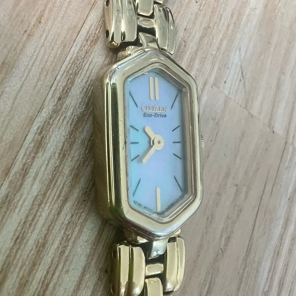 Citizen eco drive ladies gold tone hexagonal bracelet watch
